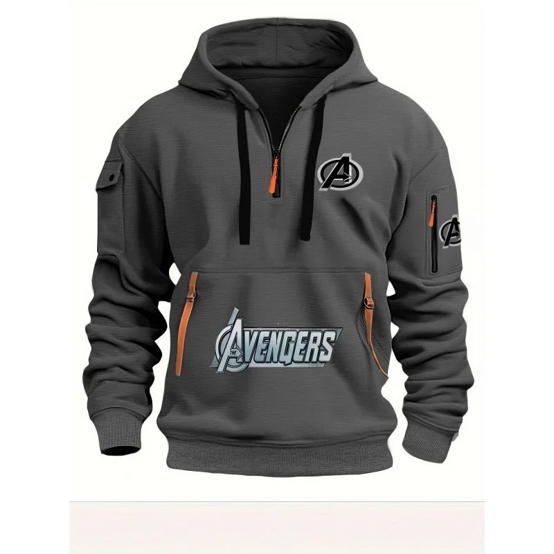 Sweat Capuche Demi-Zip Avengers Homme - Multi-Poches Noir Jaune