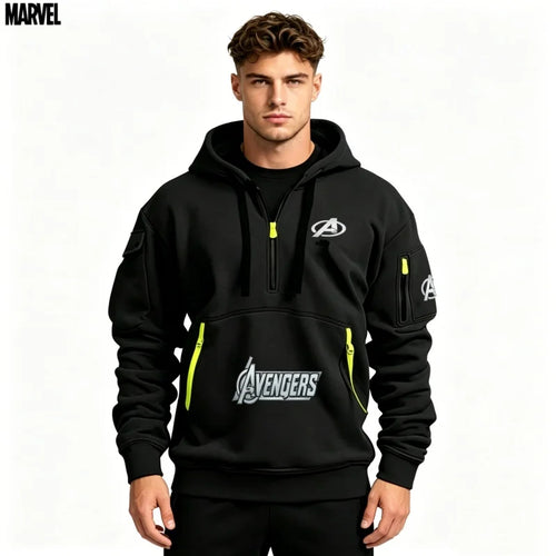 Sweat Capuche Demi-Zip Avengers Homme - Multi-Poches Noir Jaune