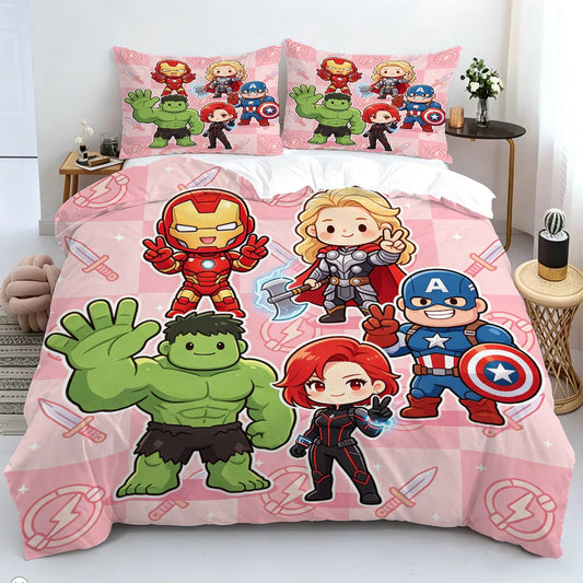 Housse de Couette Chibi Avengers - Fond Rose