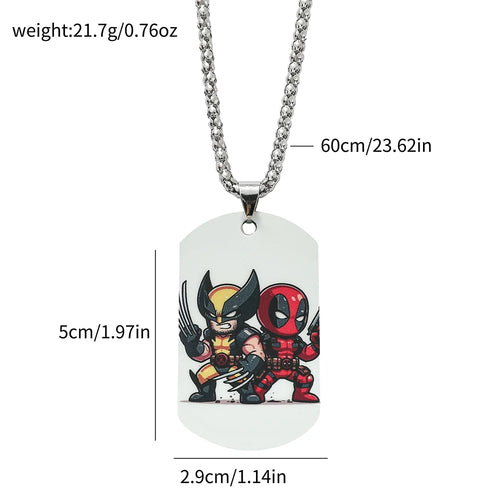 Collier Plaque Militaire Deadpool & Wolverine - Duo Chibi Dos à Dos