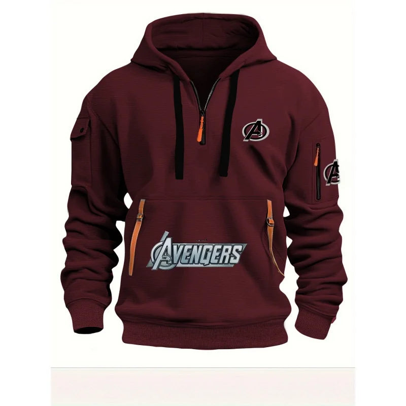 Sweat Capuche Demi-Zip Avengers Homme - Multi-Poches Noir Jaune