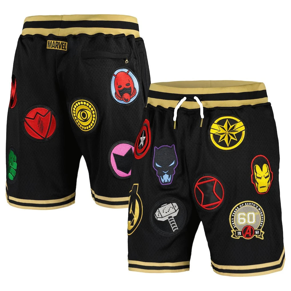 Short Basket Avengers 60ème Anniversaire - Multi-Logos Noir Doré