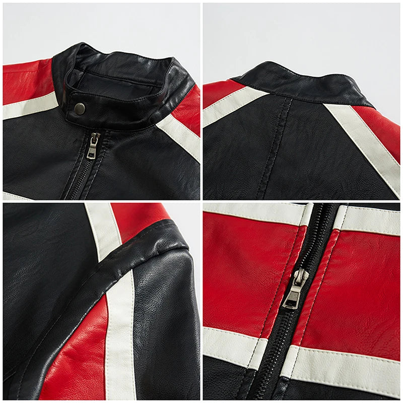 Veste Cuir Homme Deadpool - Logo Rouge Noir Blanc Motard