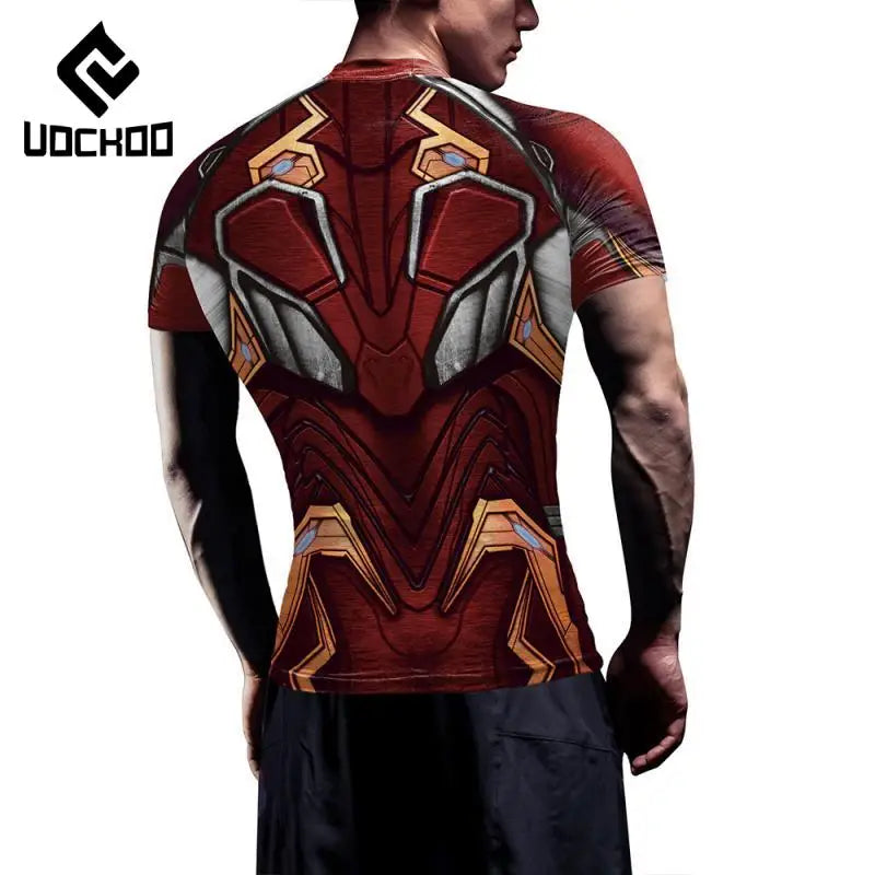 T-Shirt Compression Iron Man - Manches Courtes Armure Rouge