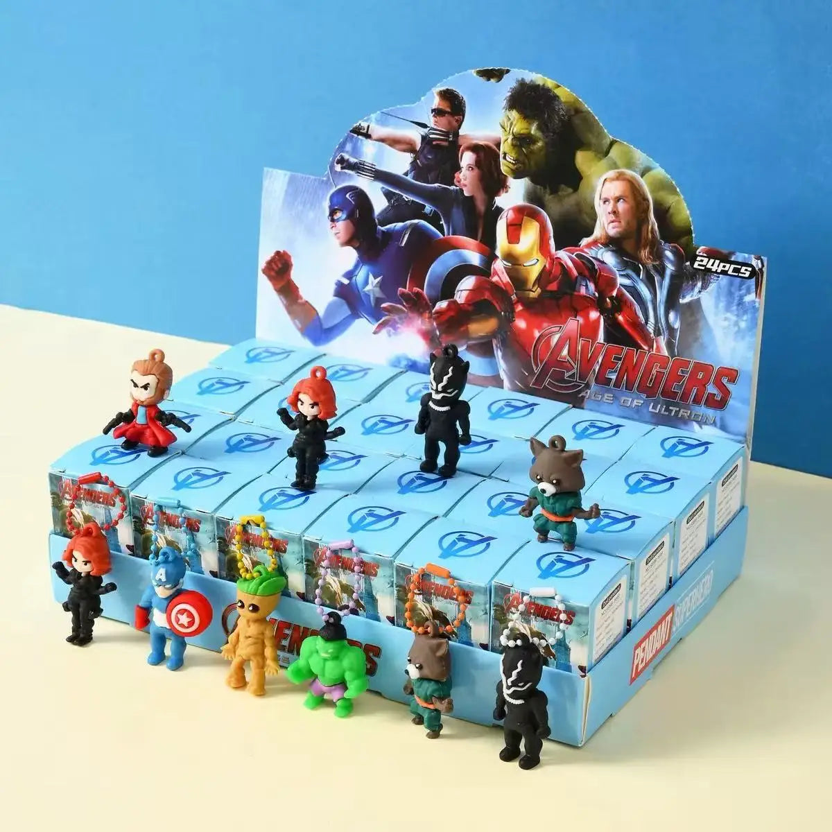Blind Box Porte-Clés Silicone Avengers - Lot 24 Pièces