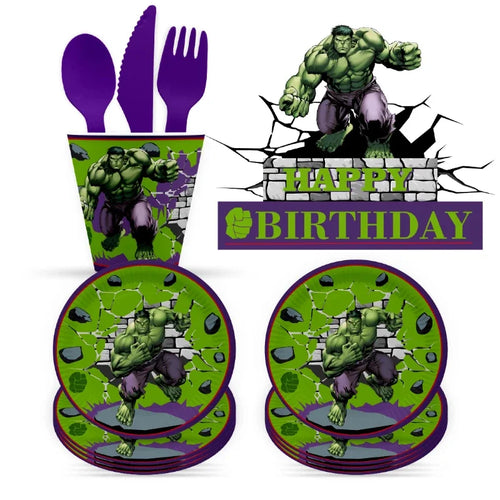 Kit Anniversaire Hulk - Assiettes Gobelets Couverts Décorations