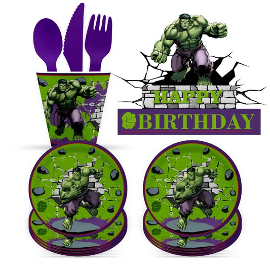 Kit Anniversaire Hulk - Assiettes Gobelets Couverts Décorations