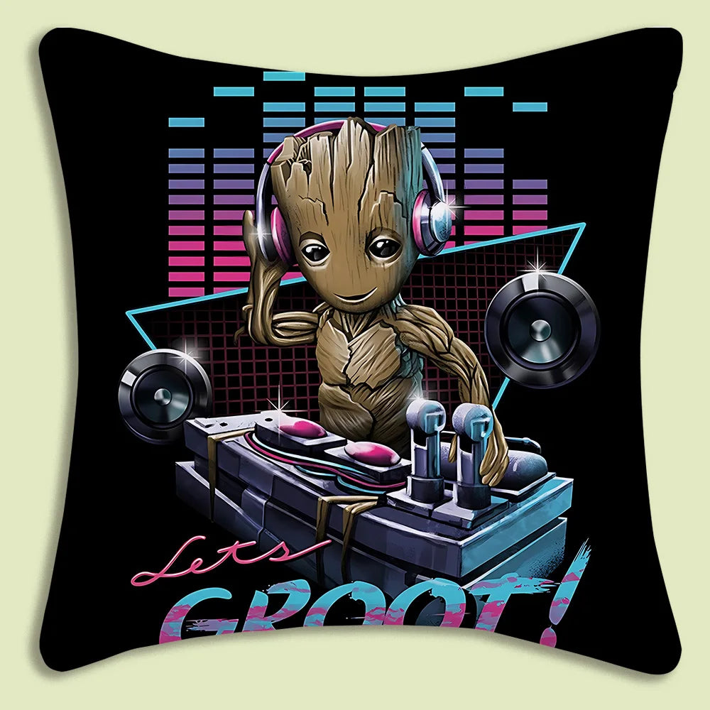Housse de Coussin Baby Groot - DJ Casque Néon Let's Groot
