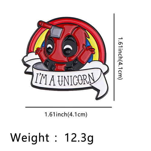 Badge Métal Deadpool I'm a Unicorn - Broche Corne Licorne