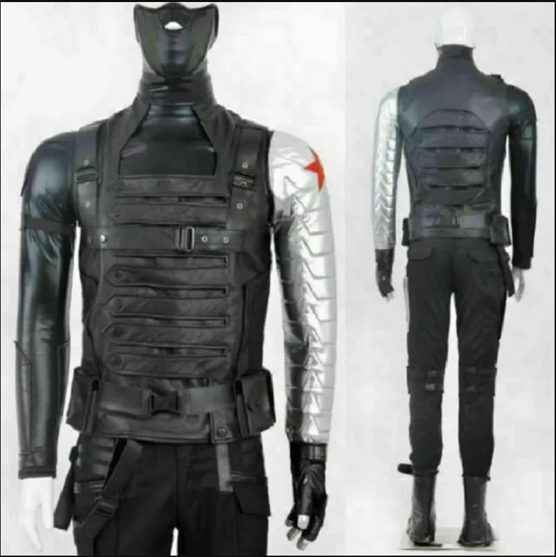 Déguisement Winter Soldier - Combinaison Noire avec Bras Métallique et Étoile Rouge