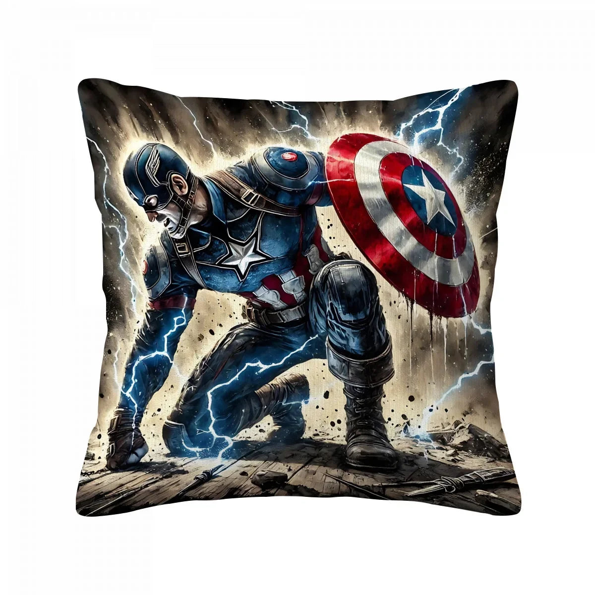 Housse de Coussin Captain America - Genou à Terre Éclairs