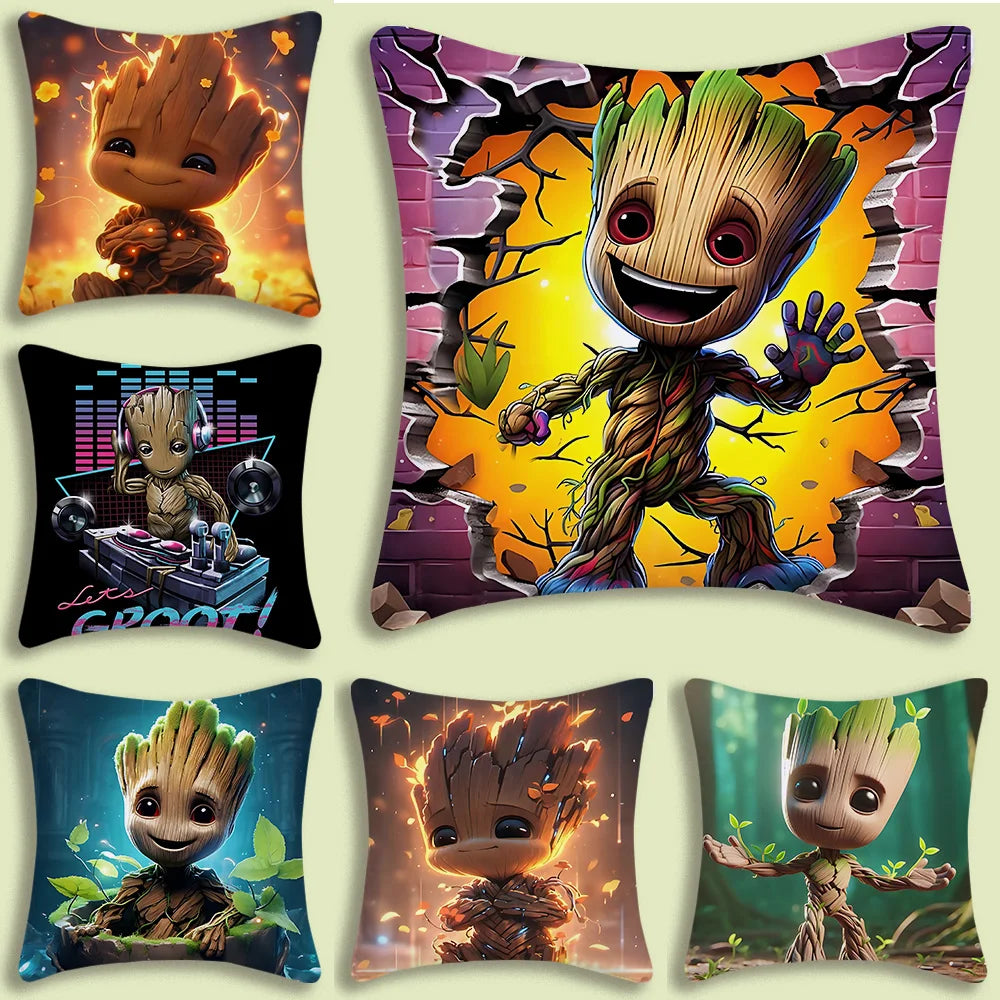 Housse de Coussin Baby Groot - Bras Croisés Feuilles Lumineuses