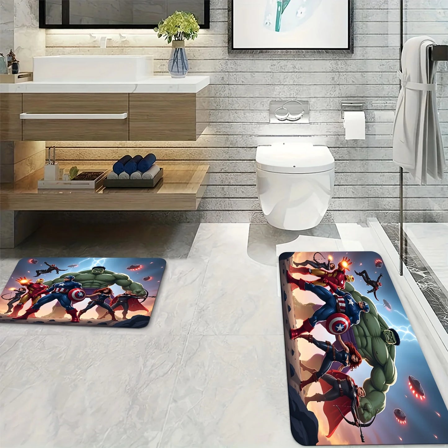 Tapis de Bain Avengers Iron Man - Style Éclaté Abstrait