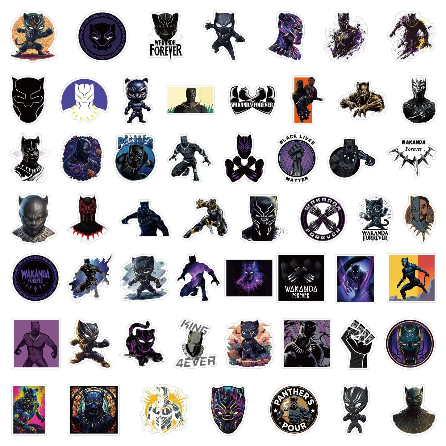 Stickers Avengers Black Panther - Lot de 50 Autocollants PVC