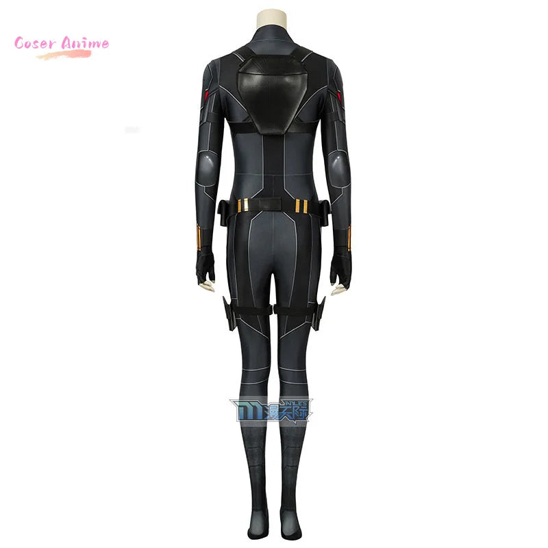 Costume Cosplay Black Widow Film - Combinaison Noire Ceinture Dorée Adulte