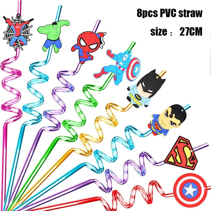 Décoration Anniversaire Avengers - Pailles PVC x8