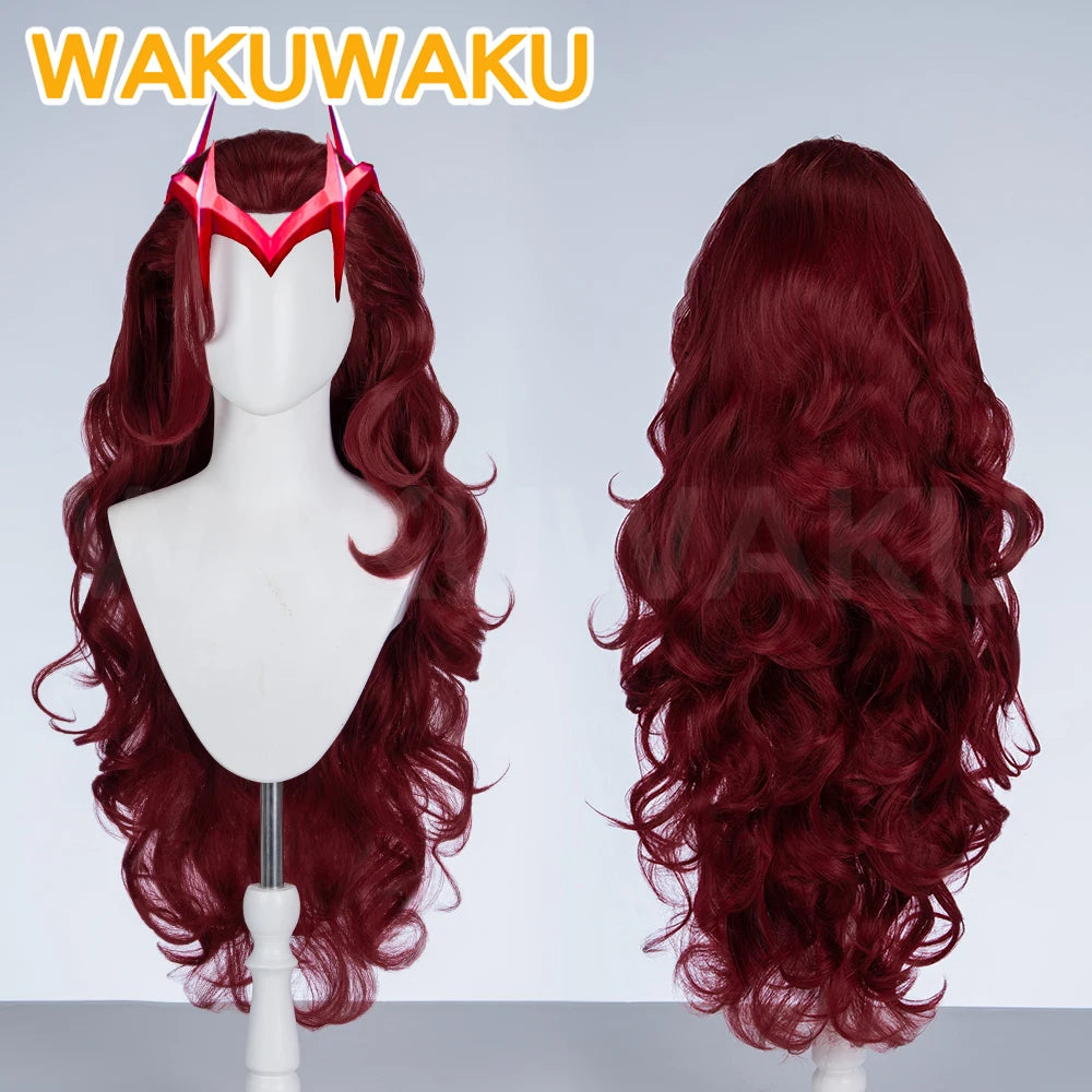 Perruque Scarlet Witch - Cheveux Bouclés Rouge Bordeaux avec Diadème