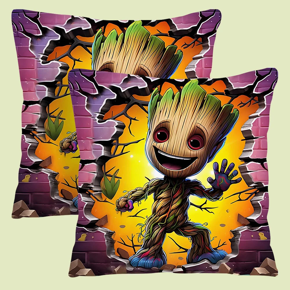 Housse de Coussin Baby Groot - I Am Groot Fond Noir Texte Dégradé