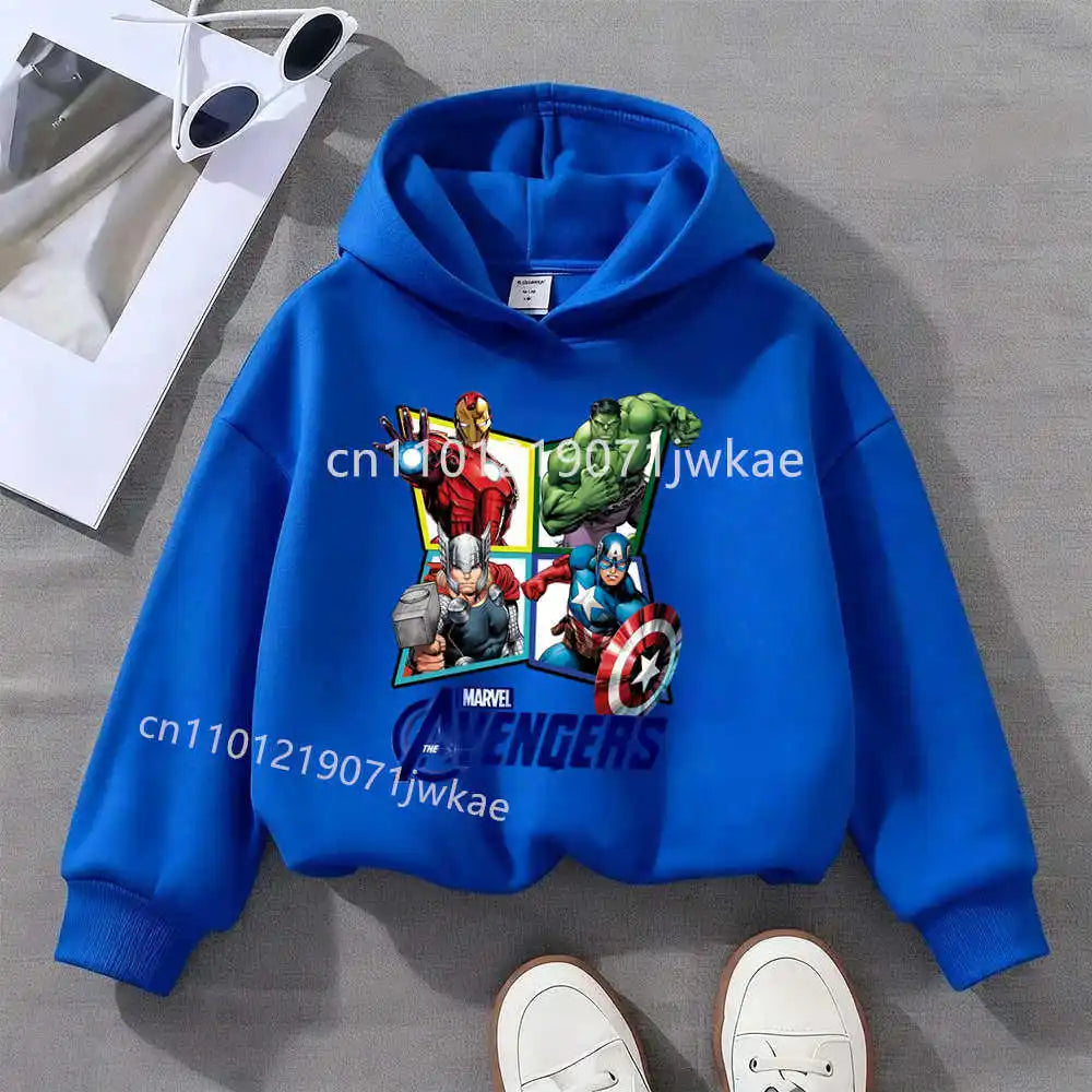 Sweat Capuche Enfant Avengers Losange 4 Heros - Bleu