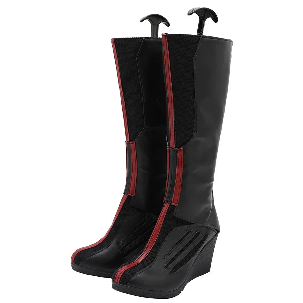 Bottes Scarlet Witch - Cuir Noir et Rouge Talon Compensé (Femme)