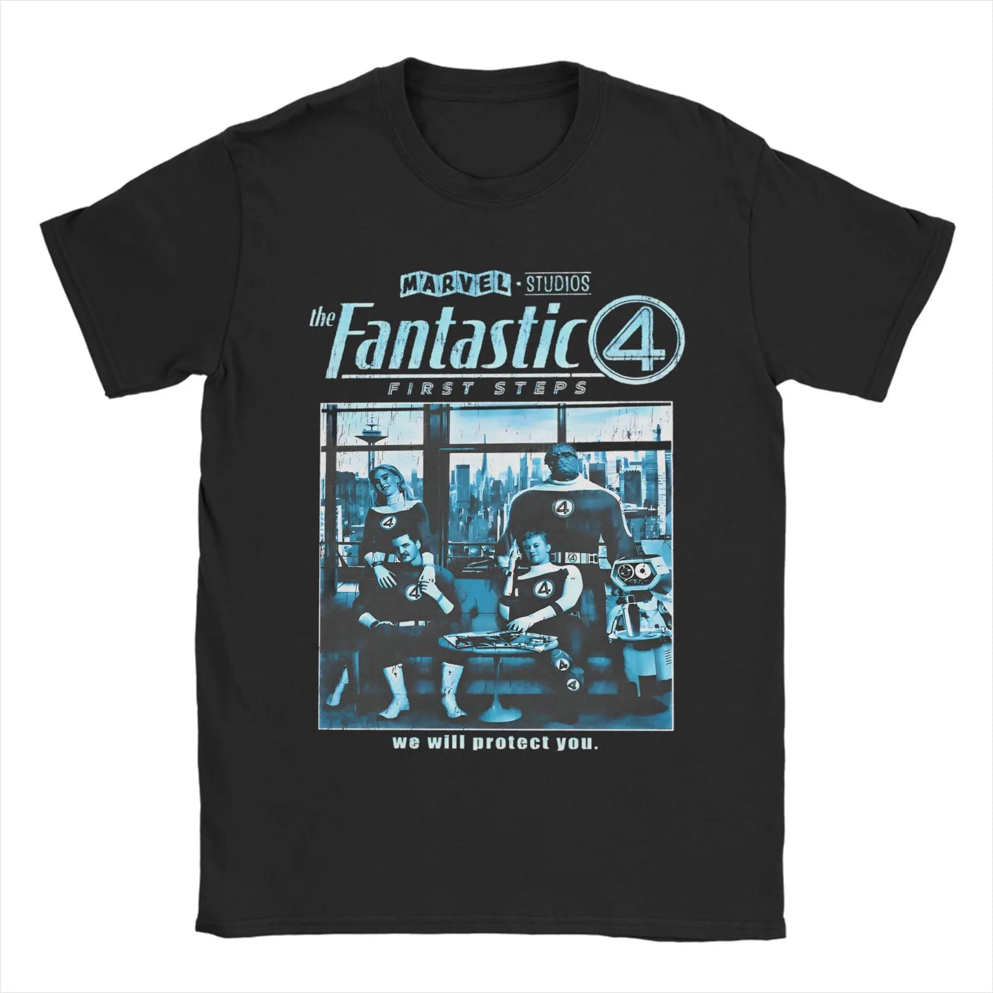 T-Shirt The Fantastic 4 First Steps - Poster Rétro Bleu Unisexe