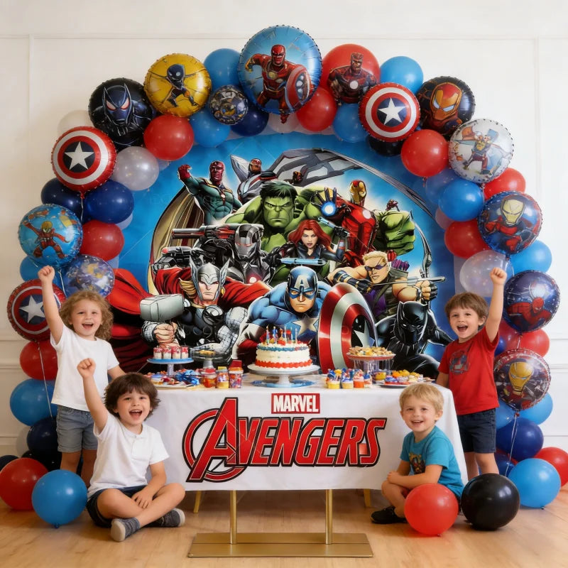 Toile de Fond Ronde Avengers - Décor Anniversaire Groupe Héros
