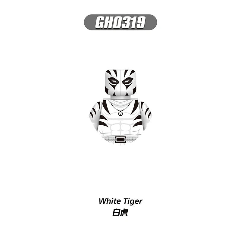 Figurine Building Blocks White Tiger - Masque Raye Blanc Noir
