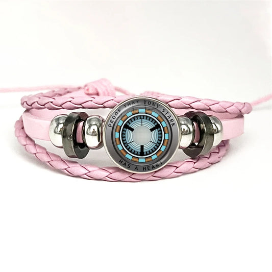 Bracelet Cuir Tony Stark Réacteur Arc - Rose Dégradé Bleu Blanc