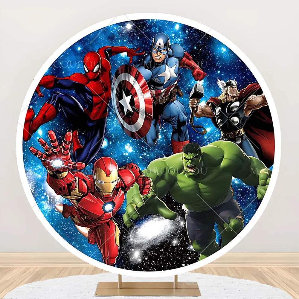 Toile de Fond Ronde Avengers - Décor Anniversaire Groupe Héros