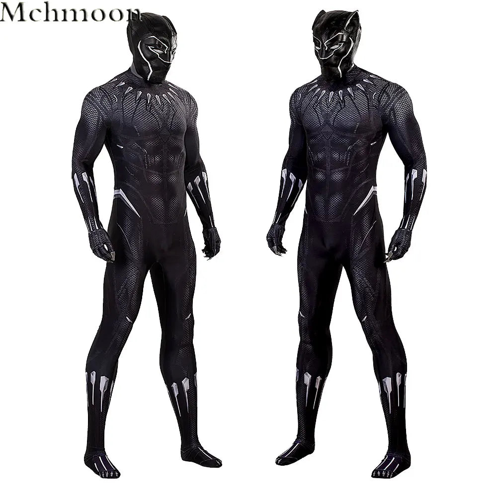 Déguisement Black Panther T'Challa - Jumpsuit Noir Maillage et Masque Griffes Argentées