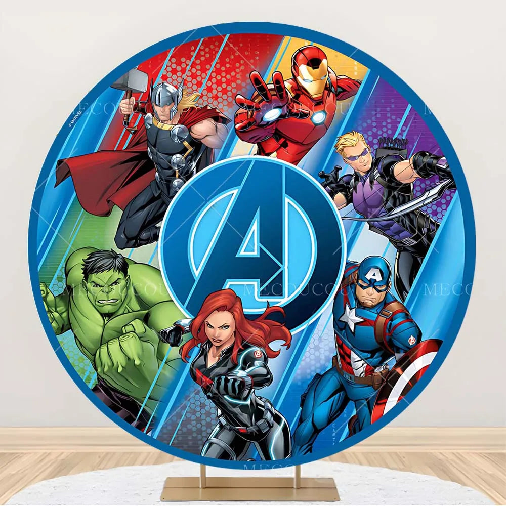 Toile de Fond Ronde Avengers - Décor Anniversaire Groupe Héros