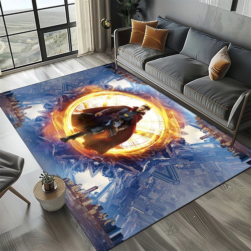 Tapis Avengers 3D - Design Portail Doré Bleu