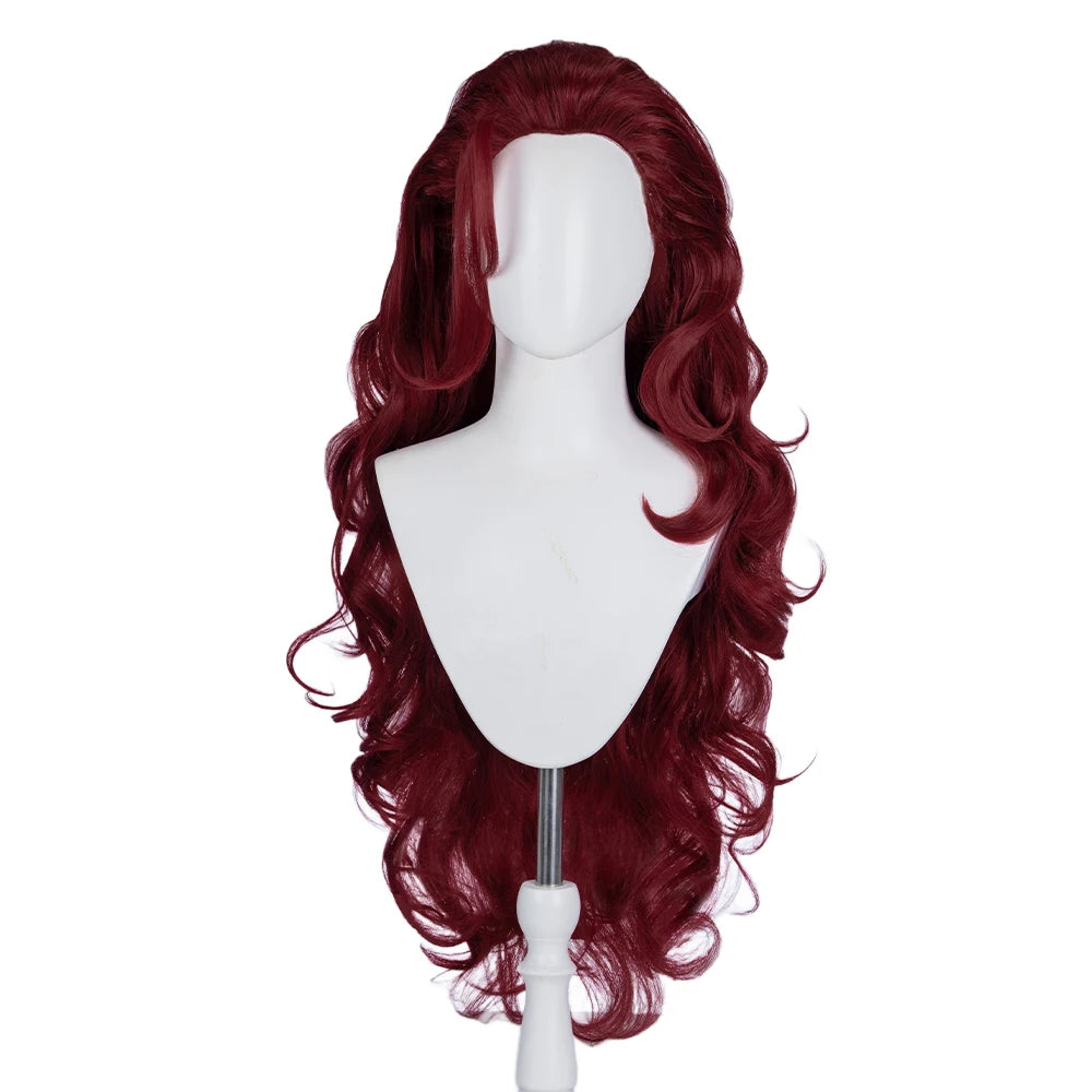 Perruque Scarlet Witch - Cheveux Bouclés Rouge Bordeaux avec Diadème
