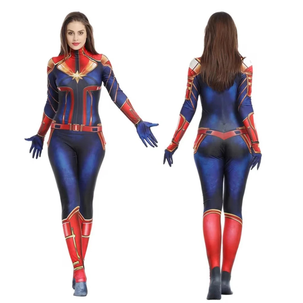 Déguisement Captain Marvel - Combinaison Bleu Rouge Or