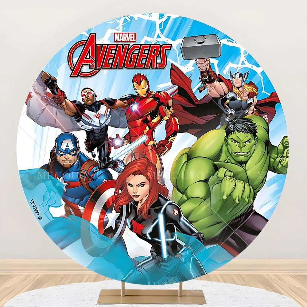 Toile de Fond Ronde Avengers - Décor Anniversaire Groupe Héros