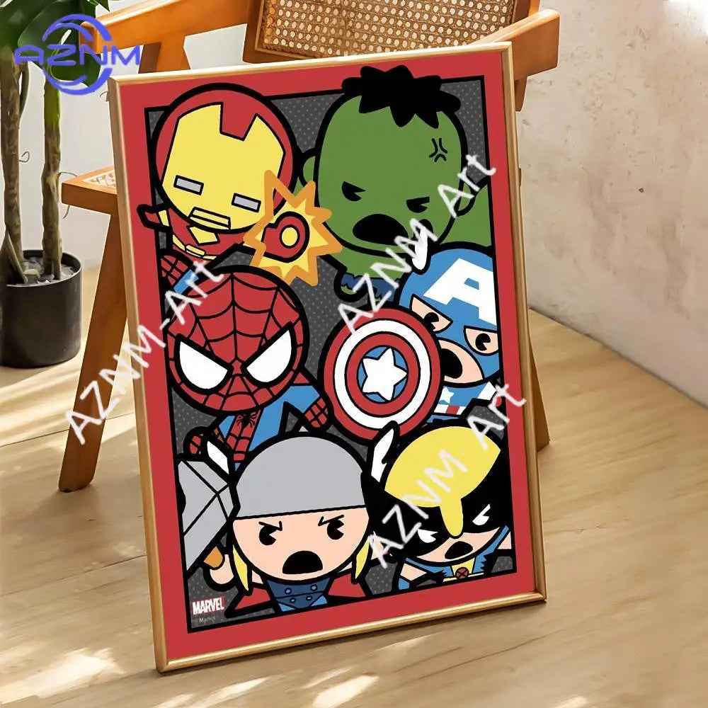 Affiche Chibi Captain America - Fond Bleu