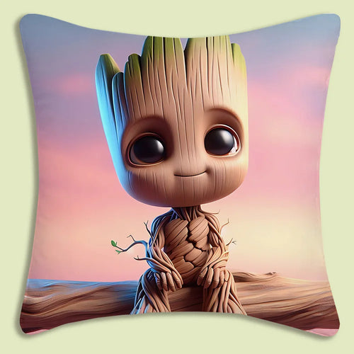 Housse de Coussin Baby Groot - Grands Yeux Fond Ciel Pastel