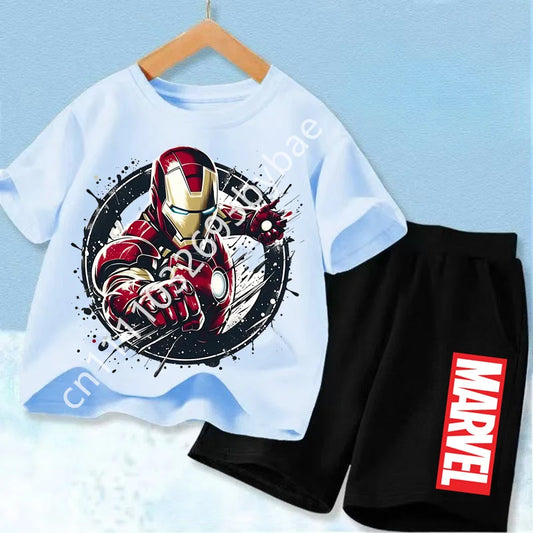 T-Shirt Avengers Iron Man Enfant - Ensemble Bleu Glacier Short Noir