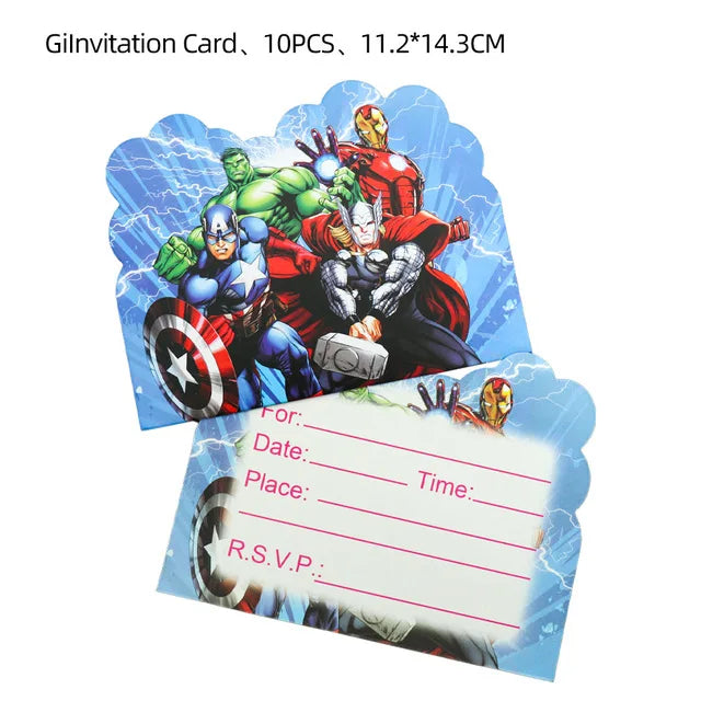 Décoration Anniversaire Avengers - 10 Cartes d'Invitation