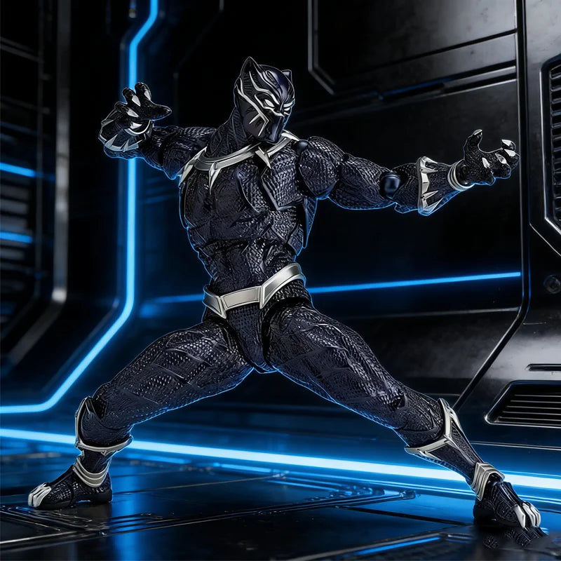 Figurine Black Panther 3.0 Articulée - Texture Écailles Doré Lance Décor