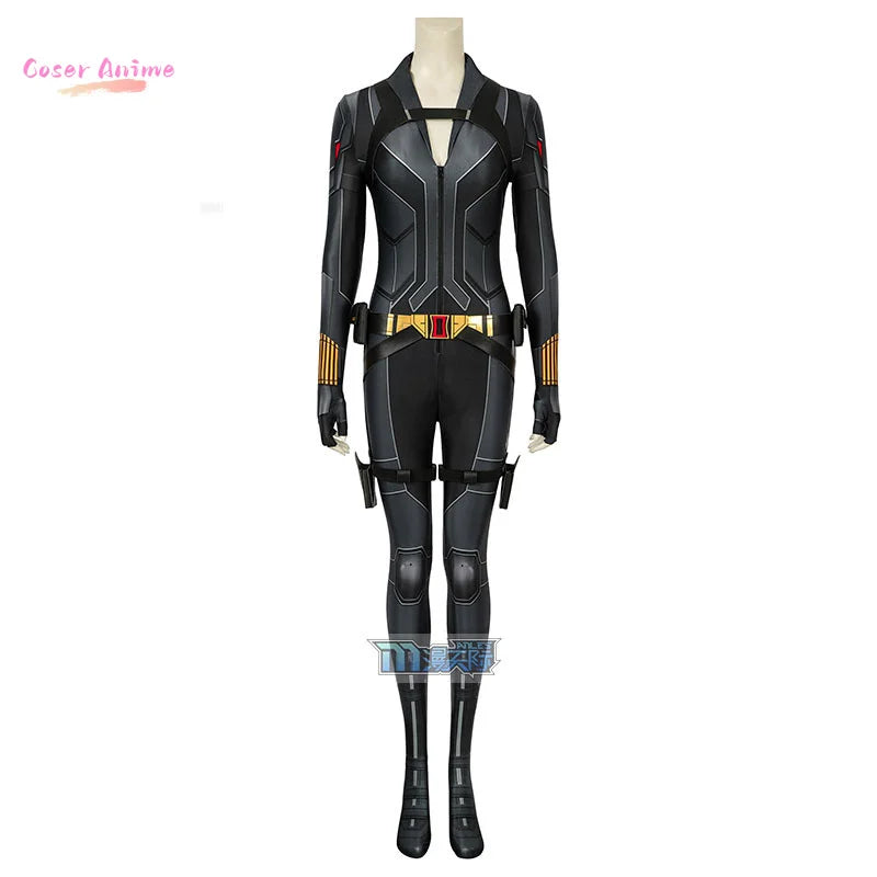 Costume Cosplay Black Widow Film - Combinaison Noire Ceinture Dorée Adulte