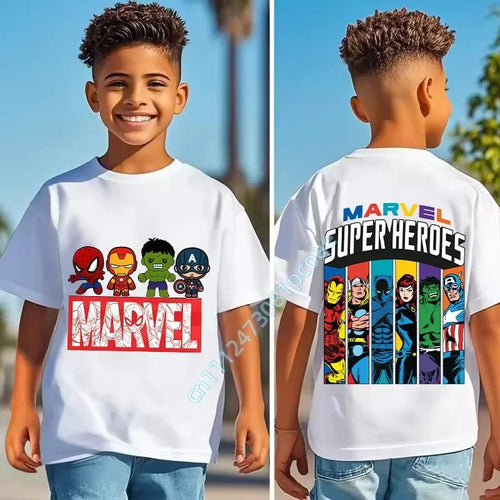 T-Shirt Enfant Marvel Super Heroes - Bandes Colorées Personnages Dos