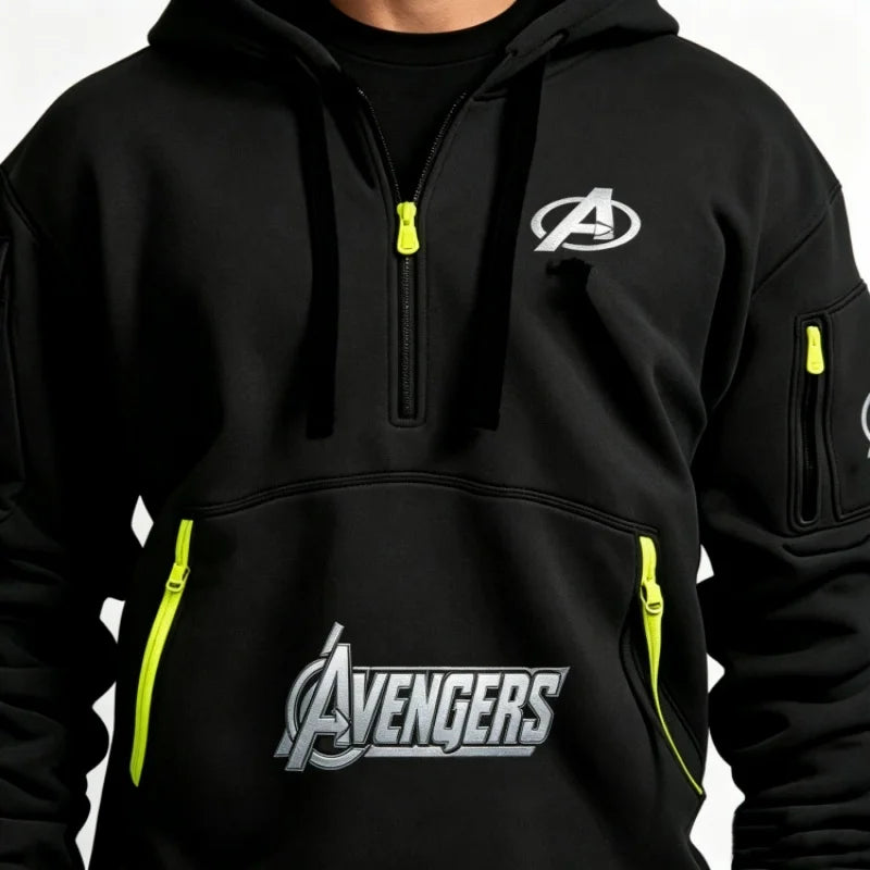 Sweat Capuche Demi-Zip Avengers Homme - Multi-Poches Noir Jaune