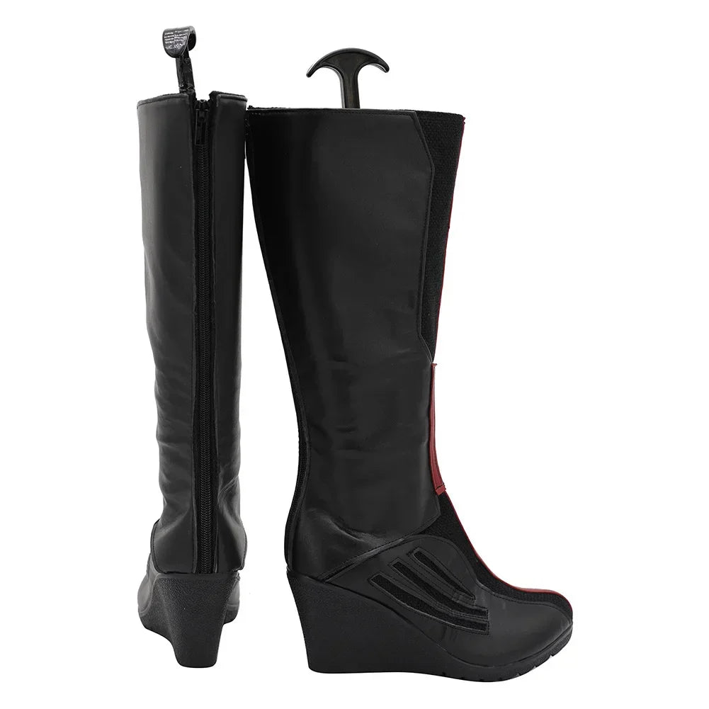 Bottes Scarlet Witch - Cuir Noir et Rouge Talon Compensé (Femme)