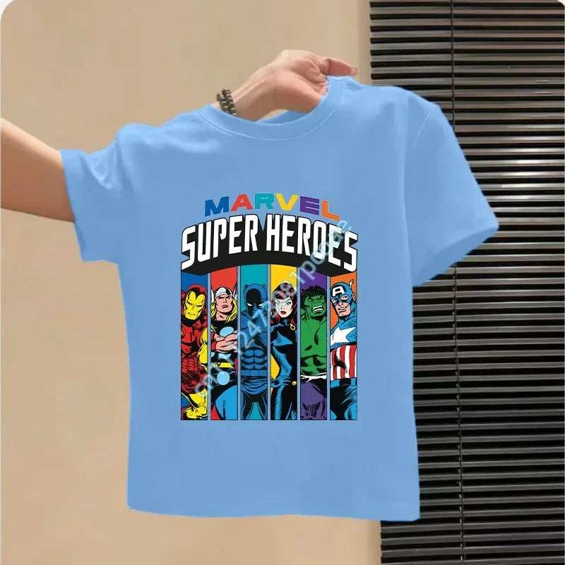T-Shirt Enfant Avengers Super Heroes Portraits - Bleu Ciel