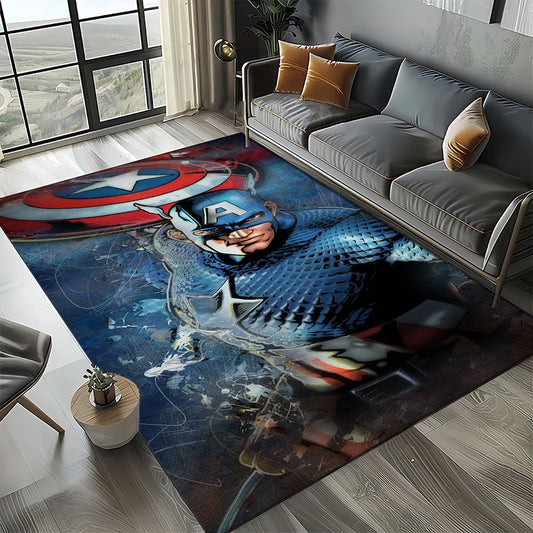 Tapis Avengers 3D - Design Captain America Bleu Sombre