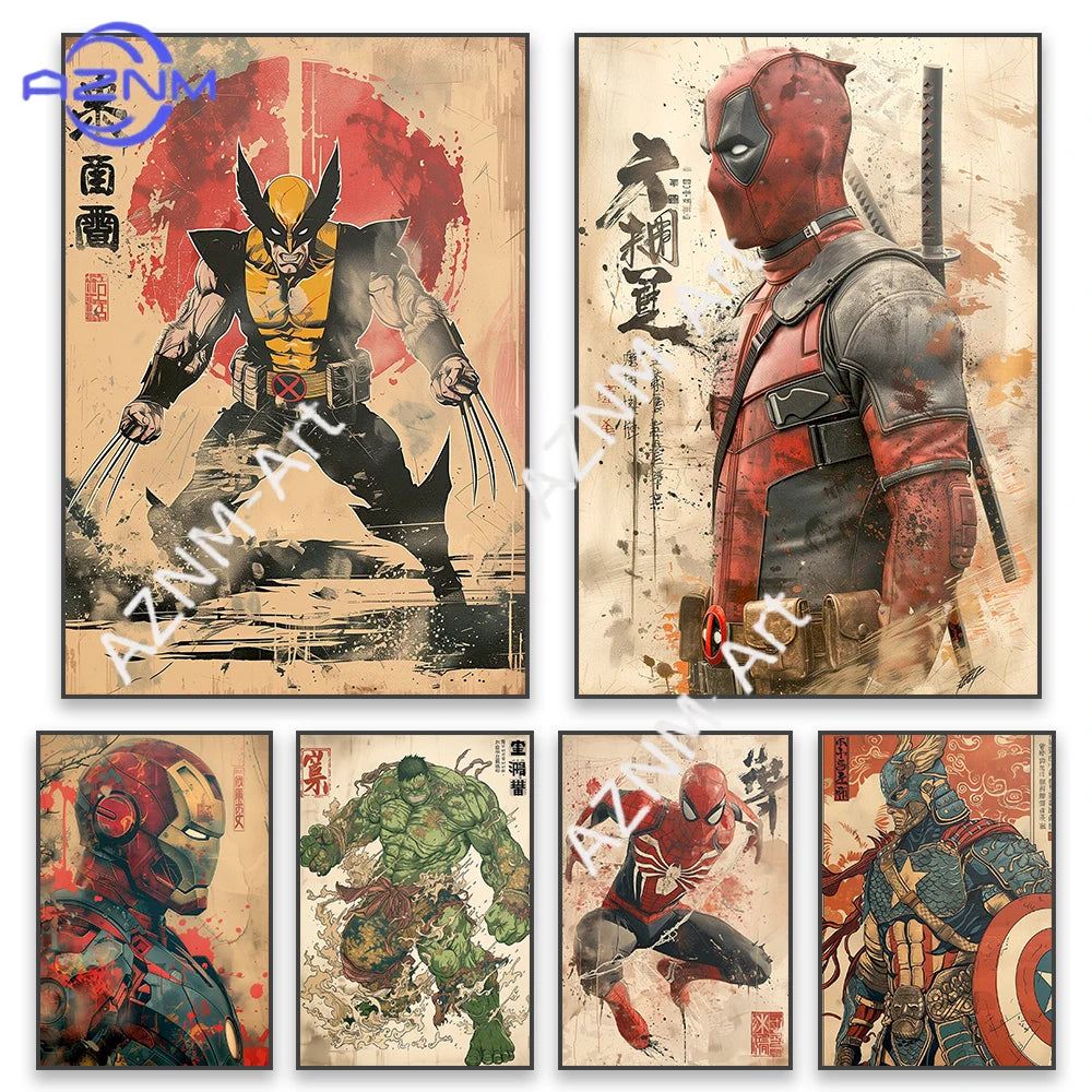 Poster Avengers Wolverine - Style Japonais Vintage