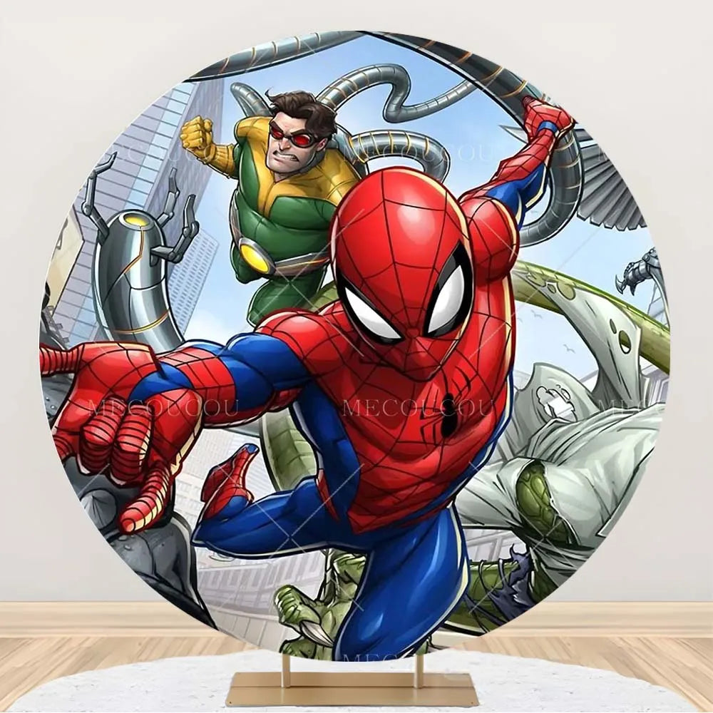 Toile de Fond Ronde Avengers - Décor Anniversaire Groupe Héros