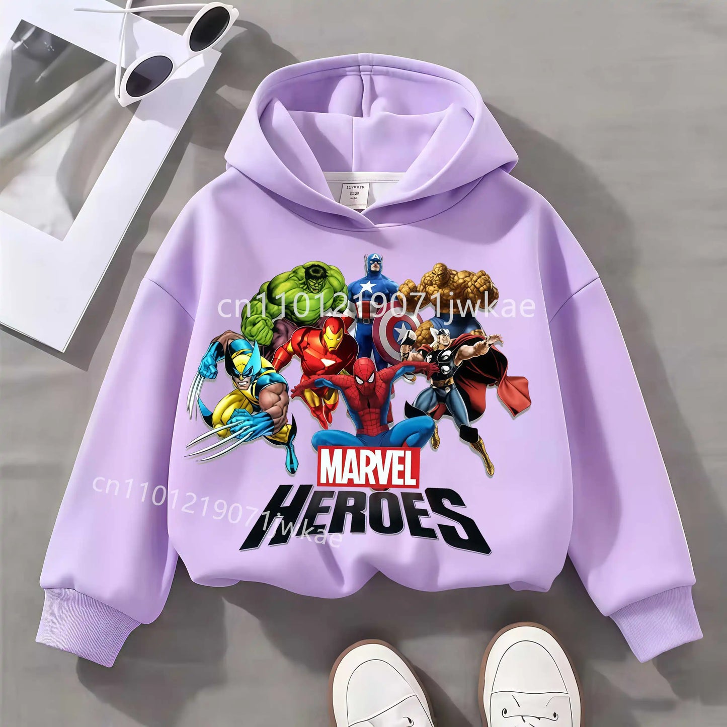 Sweat Capuche Enfant Marvel Heroes Groupe - Lilas