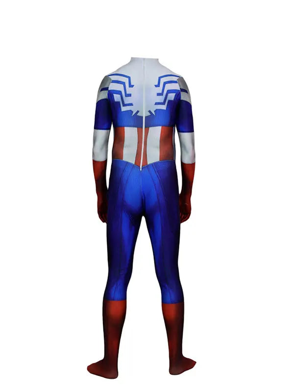 Déguisement Captain America Femme - Combinaison Bleue Blanche et Rouge avec Étoile